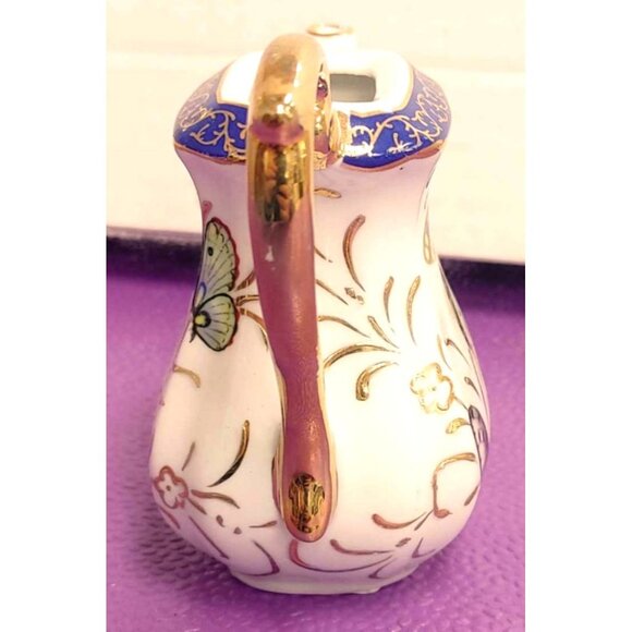 Miniature Porcelain Teapot With Gold Handle & Butterfly Design No Lid - Picture 4 of 6